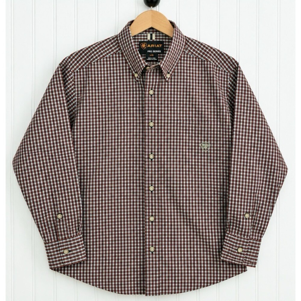 Ariat Pro Series Shirt Men's L Western Shirt Red Micro Plaid Ventilated L/S